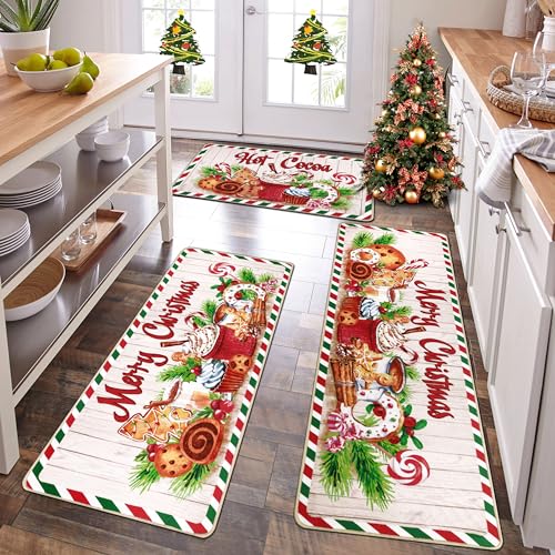 Topotdor Winter Gingerbread Kitchen Mat Set of 3 — 20x32/20x47/20x59 inches