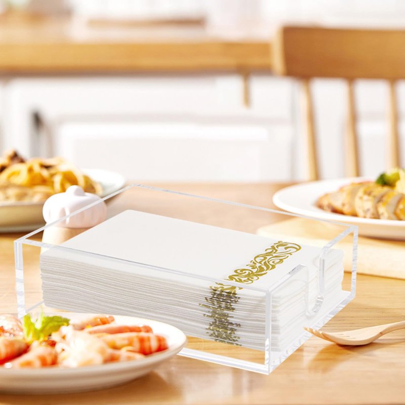 Rubtlamp 2Pcs Acrylic Napkin Holder Bathroom - 0.2Inch Thickness Acrylic Guest Towel Napkin Holder - Hand Towel Tray for Kitchen, Parties, Weddings, Party, Hotel, Restaurant (Clear, 9”X5.5”X2.5”)