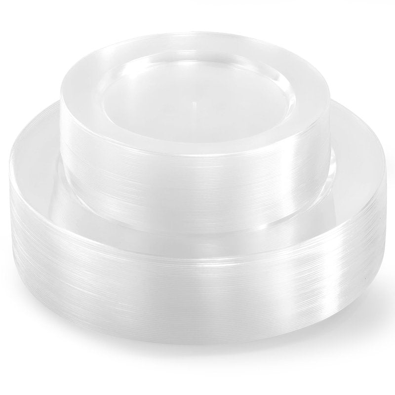 ROCOHANTI 100 PCS White Plastic Plates, White Plates Disposable Include 50 Dinner Plate and 50 Dessert Plate, Heavy Duty plastic plates Perfect for Christmas Party/Holiday/Wedding