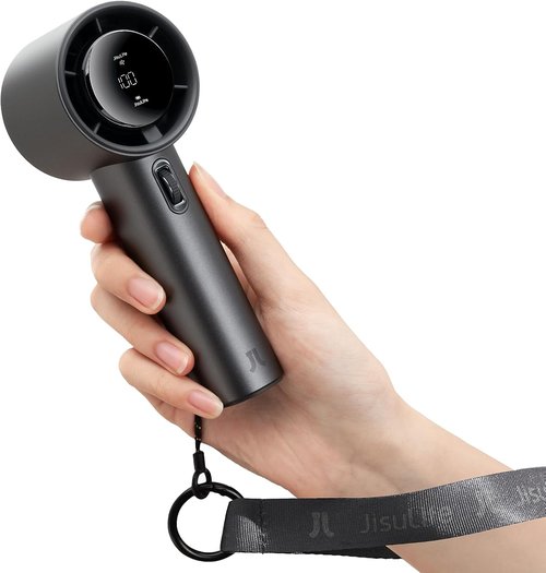 JISULIFE Handheld Fan - Pro Series with 1-100 Speed Control, Metal Body, Digital Display | 5000mAh Battery, Grey