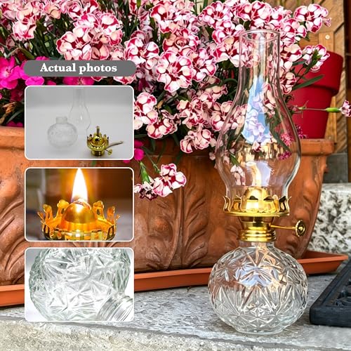 Large Glass Oil Lamp Set - Vintage Kerosene Hurricane Lantern with Wicks