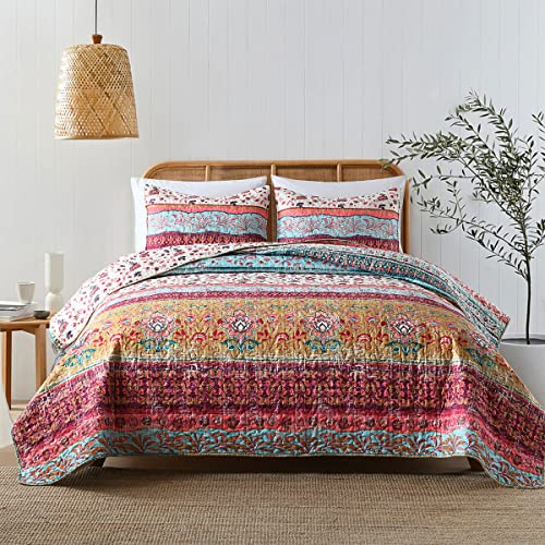 Boho Reversible Queen Quilt Set - 3-Piece Lightweight Bedspread