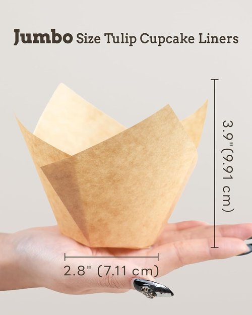 Bake Choice Jumbo Tulip Cupcake Liners - 100 Unbleached Greaseproof Baking Cups | Perfect for Parties & Holidays