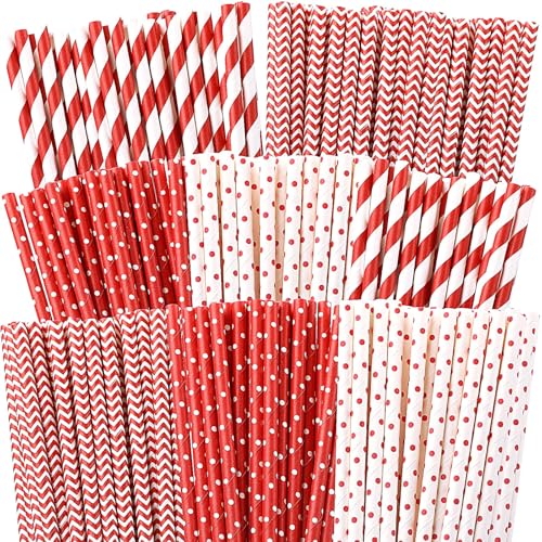 Jutom Red and White Stripe Christmas Paper Drinking Straws - 1000 Pcs, 4 Styles