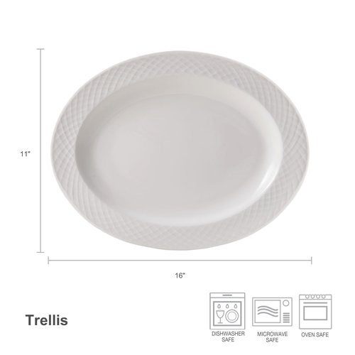 Mikasa Trellis White Bone China Lightweight Chip Resistant Oval Serving Platter, White