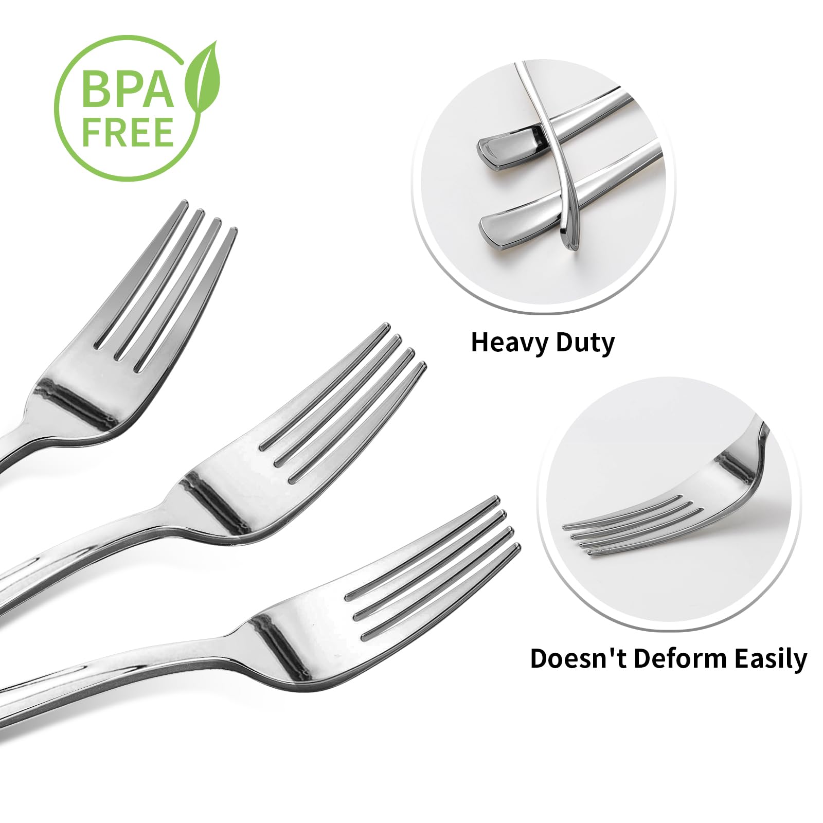 Goodluck 300 Pack Silver Plastic Forks, Heavy Duty Forks Disposable, Silver Plastic Cutlery Perfect for Weddings, Parties, Dinners (300PC)