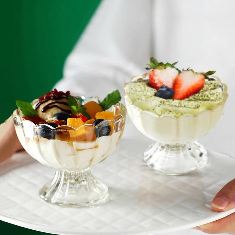 DNIENKGE Iced Cream Dessert Bowl，Set of 9，6oz Vintage Glass ware with Heavy Base, Drinking Cup for Sundae, Fruit, Ice Cream, Snack, Condiment (9)