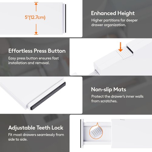 Lifewit 12 Pack 5" High Drawer Dividers 34-56cm/13.5-22" Adjustable Drawer Organizer for Clothes/Utensils, Expandable Drawer Separator in Dresser/Kitchen/Bedroom/Office Organization & Storage White
