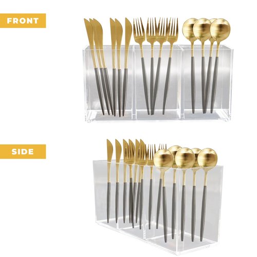BingegePet Acrylic Kitchen Utensil Holder, Cutlery Caddy with 3 Sections of Storage, Cutlery Organizer for Forks, Knives and Spoons