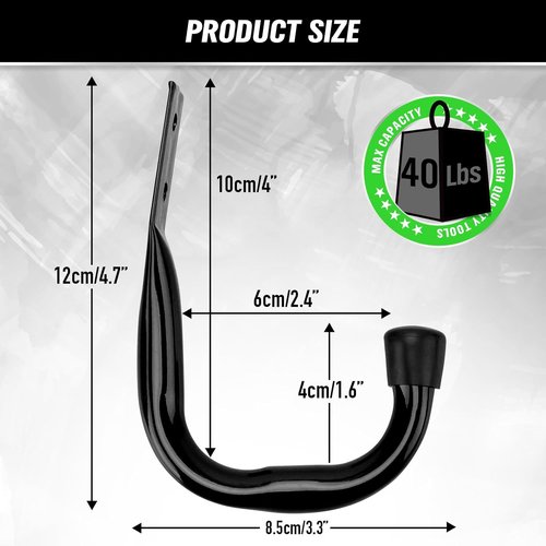 Heavy Duty Garage Storage Hooks - 12-Piece Bike Wall Mount J Hooks | Large Metal Organizer for Tools & Cords