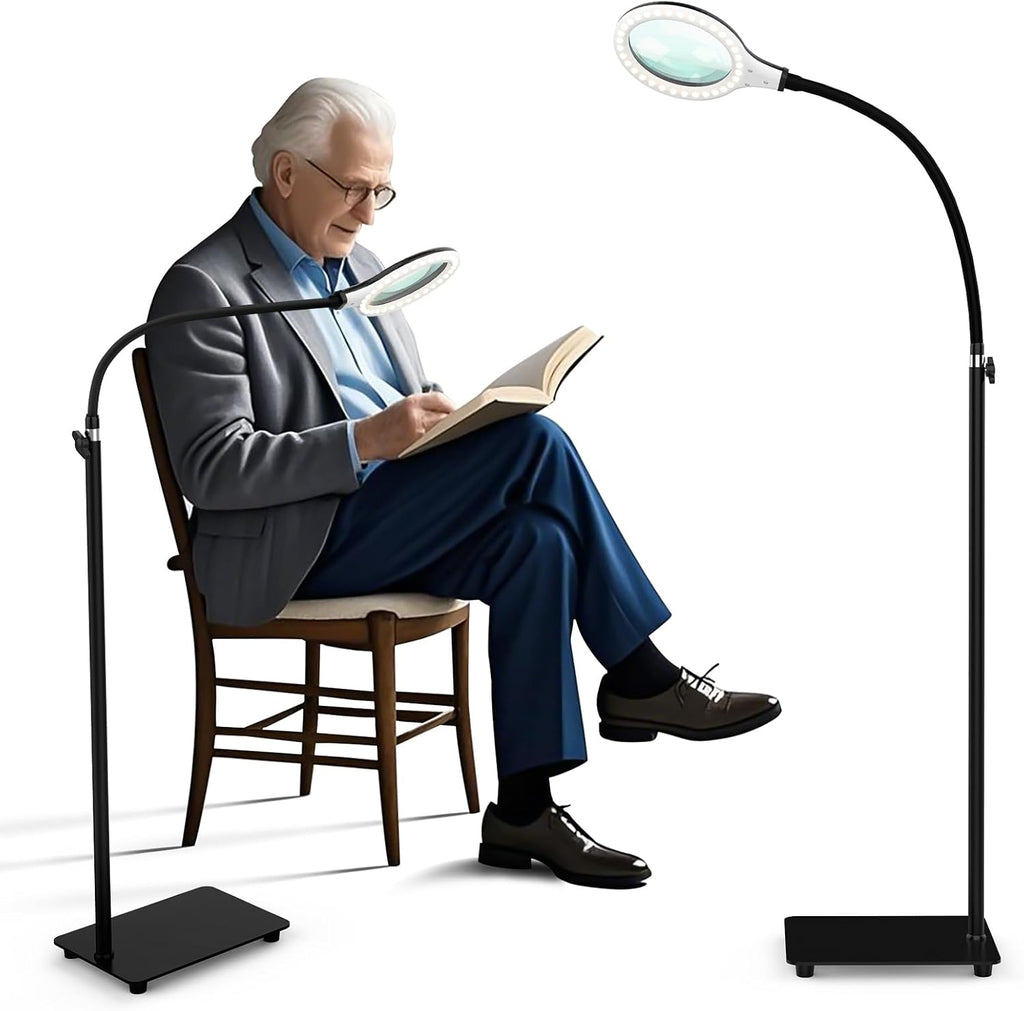 Skiennix Magnifying Glass with Light - Hands-Free Dimmable Lamp for Reading & Crafting | Flexible Gooseneck Design