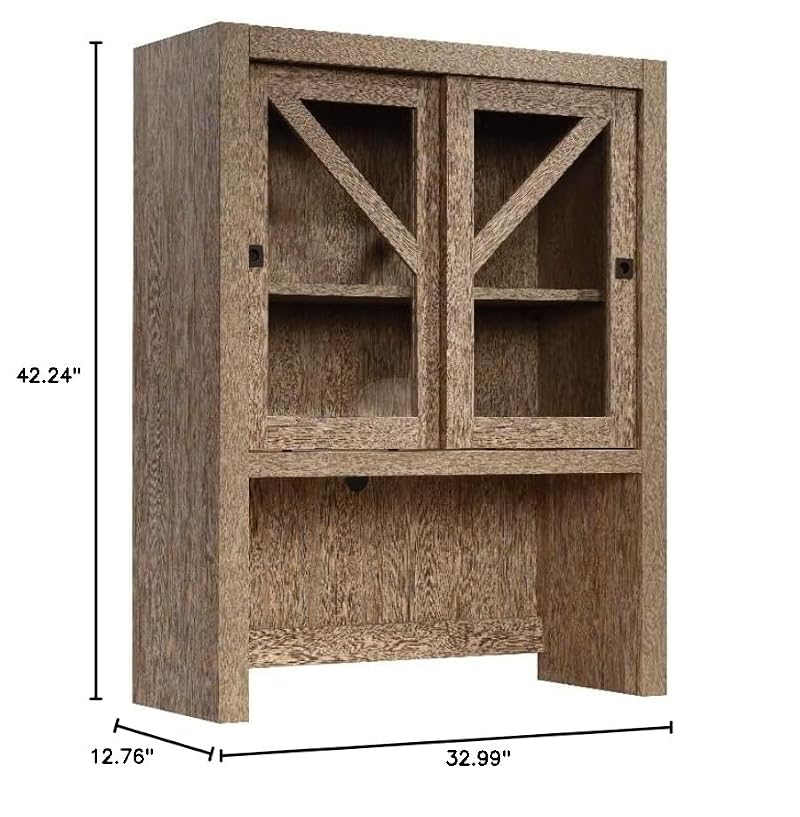 33-Inch Library Hutch with Adjustable Shelf and Sliding Glass Doors