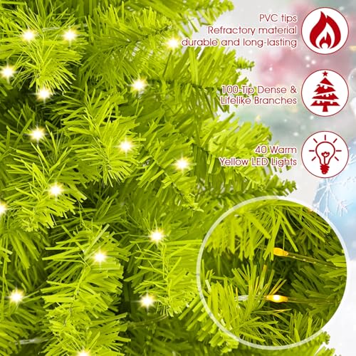 2 FT Lime Green Bendable Christmas Tree with Ornaments - Whimsical Holiday Decor
