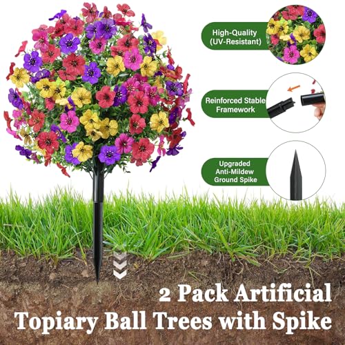 2-Pack 22-Inch UV Resistant Artificial Flower Bushes with Ground Stakes