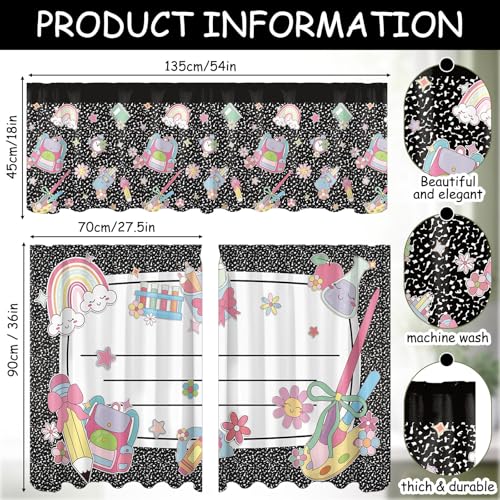 3-Piece Composition Notebook Curtain Set with Valance - 54"x18" & 27.5"x36"