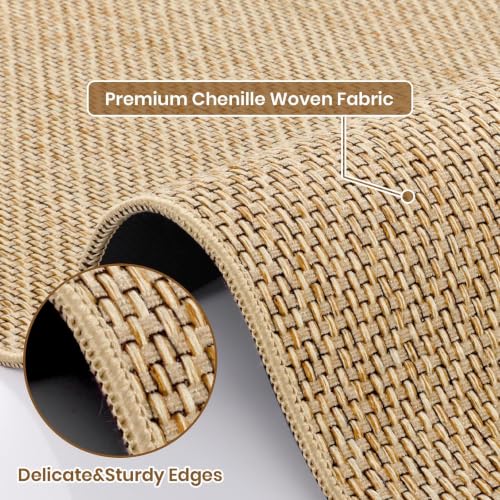 Washable Kitchen Rug Set of 2, Non-Slip Chenille Floor Mats, Khaki
