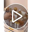 SpaceLuxe Cream White 3-Layer Rotating Makeup Organizer with Drawers