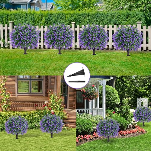 Set of 2 Artificial Lavender Boxwood Topiary Balls with Ground Stakes