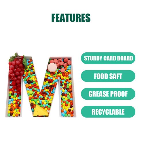 Cardboard Letter Fillable Charcuterie Board Candy Food Tray, 12.2 inch, Party Event Decoration (M Shape)