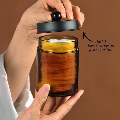 Amber Glass Qtip Holder - Apothecary Jar Qtip Dispenser with Metal Lid | 3-Pack Bathroom Organizer Set