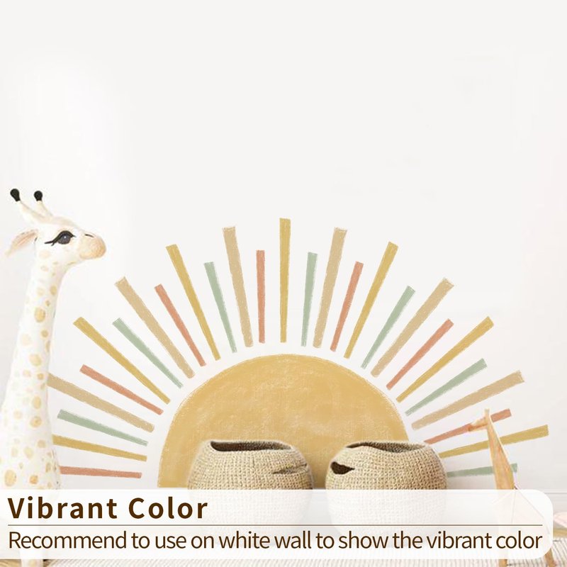 astrkiz Large Boho Half Sun Wall Decals Peel and Stick, Watercolor Pastel Sun Decal Sunrise Wall Murals Stickers, Sunshine Wall Stickers for Kids Room Playroom Nursery Bedroom, 48.07" x 24.82"