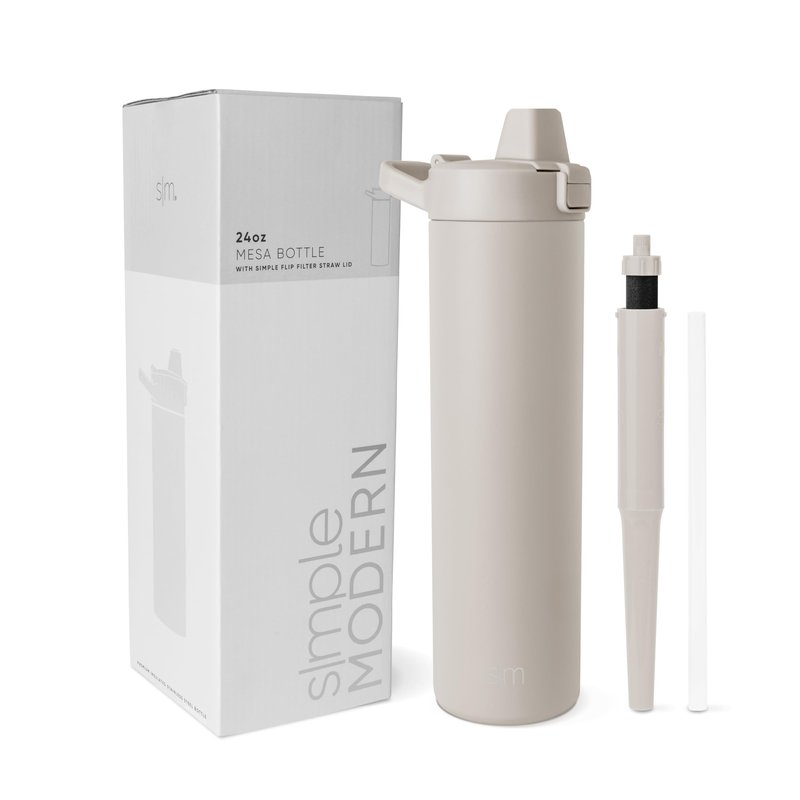 Simple Modern Filtered Water Bottle | Insulated Stainless-Steel Carbon Filter Travel Water Bottles | Reusable for Clean Drinking Water On The Go | 24oz, Almond Birch