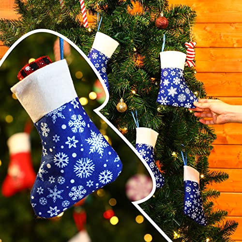 Hoosige 60 Pcs Mini Blue Christmas Stockings Bulk 6.5" Snowflake 3.5" Cuff
