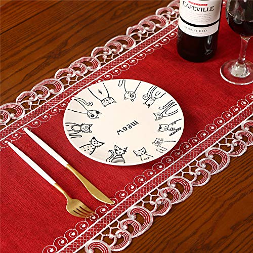 Red Embroidered Christmas Table Runner 15x69 Inch for Holiday Decor