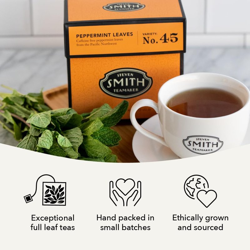 Steven Smith Teamaker Peppermint Leaves No. 45, Herbal Tea, Caffeine-Free, Sugar-Free, Sustainably Grown, Tea Bags, 15 Sachets, 0.78oz each