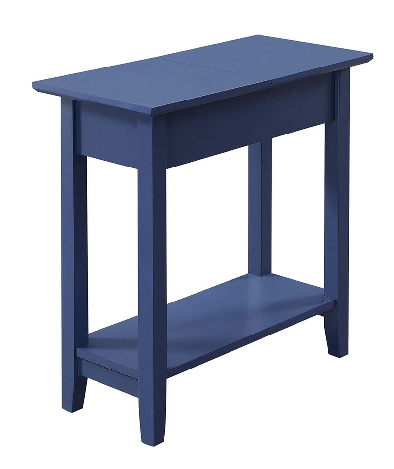 Convenience Concepts American Heritage Flip Top End Table 23.25" - Classic Narrow Chairside Accent with Hidden Storage & Lower Shelf for Traditional, Modern Living Room, Cobalt Blue