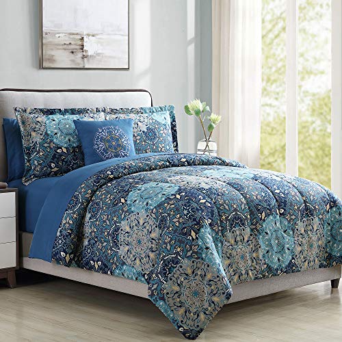Granada Queen 8-Piece Reversible Microfiber Bed Set in Blues & Grays