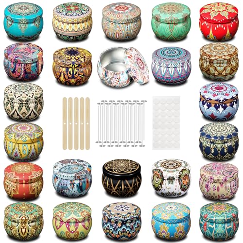 24 Pack Empty Candle Tins 3 oz with Lids & Wicks for DIY