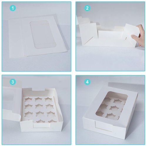 Yeplan 5 Packs Cupcake Boxes 12 Count,White Cupcake Carriers with Window,13.4x9.8x4 Inches Cookie Boxes,Cupcake Containers,Bakery Boxes