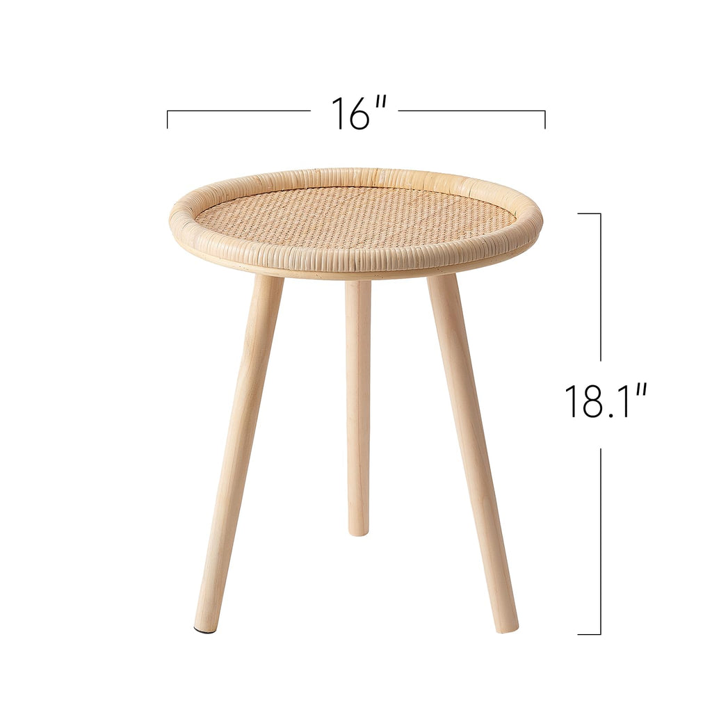 HuiDao Small Side Table, Rattan Round Coffee Table, Boho Circle Side Tables End Table for Living Room, Mid Century Accent Table for Bedroom Balcony