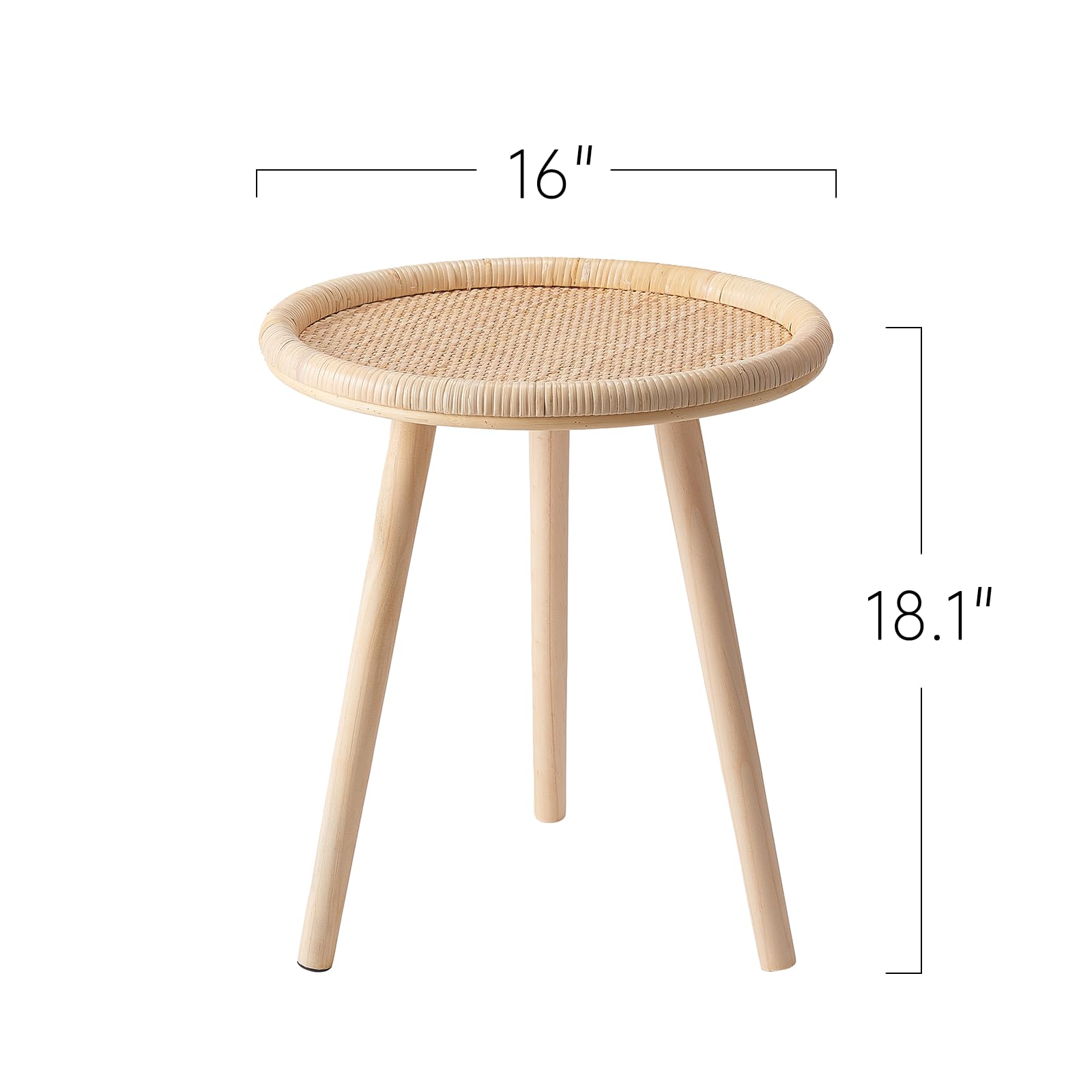 HuiDao Small Side Table, Rattan Round Coffee Table, Boho Circle Side Tables End Table for Living Room, Mid Century Accent Table for Bedroom Balcony