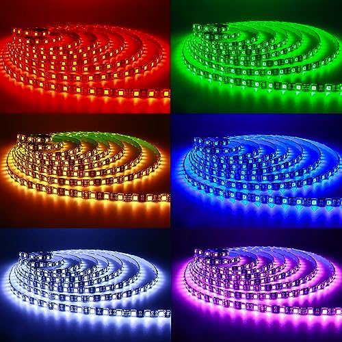 5M RGB LED Strip Light, 5050 SMD Waterproof IP65 Flexible Black PCB