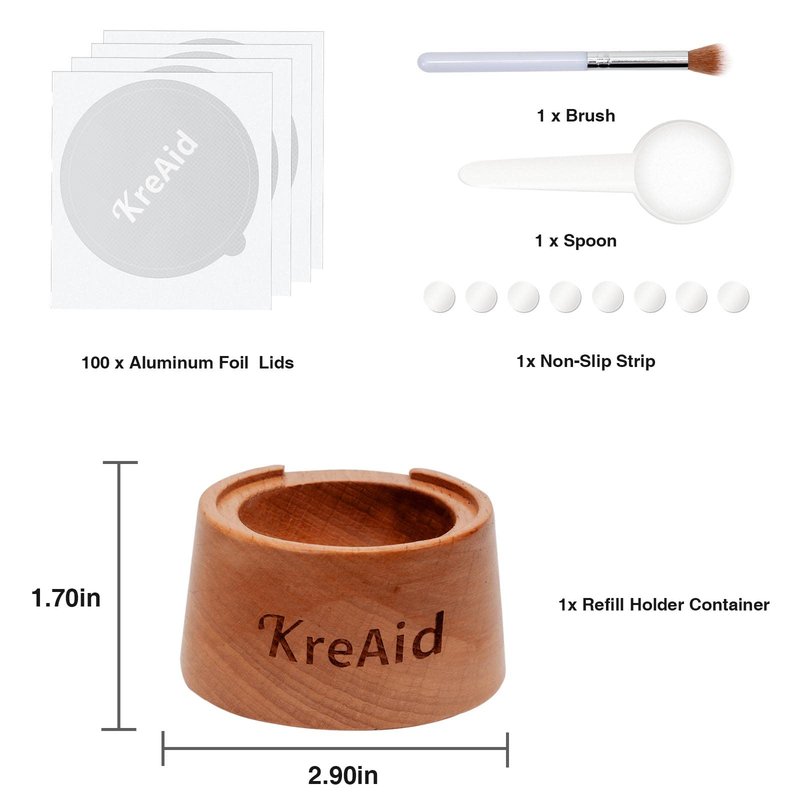 KreAid Reusable Vertuo Capsule Kit for Reusable Nespresso Pods with 100 Pcs Aluminum Foil Seal Lids Holder, Spoon and Brush Refillable Vertuoline Capsules
