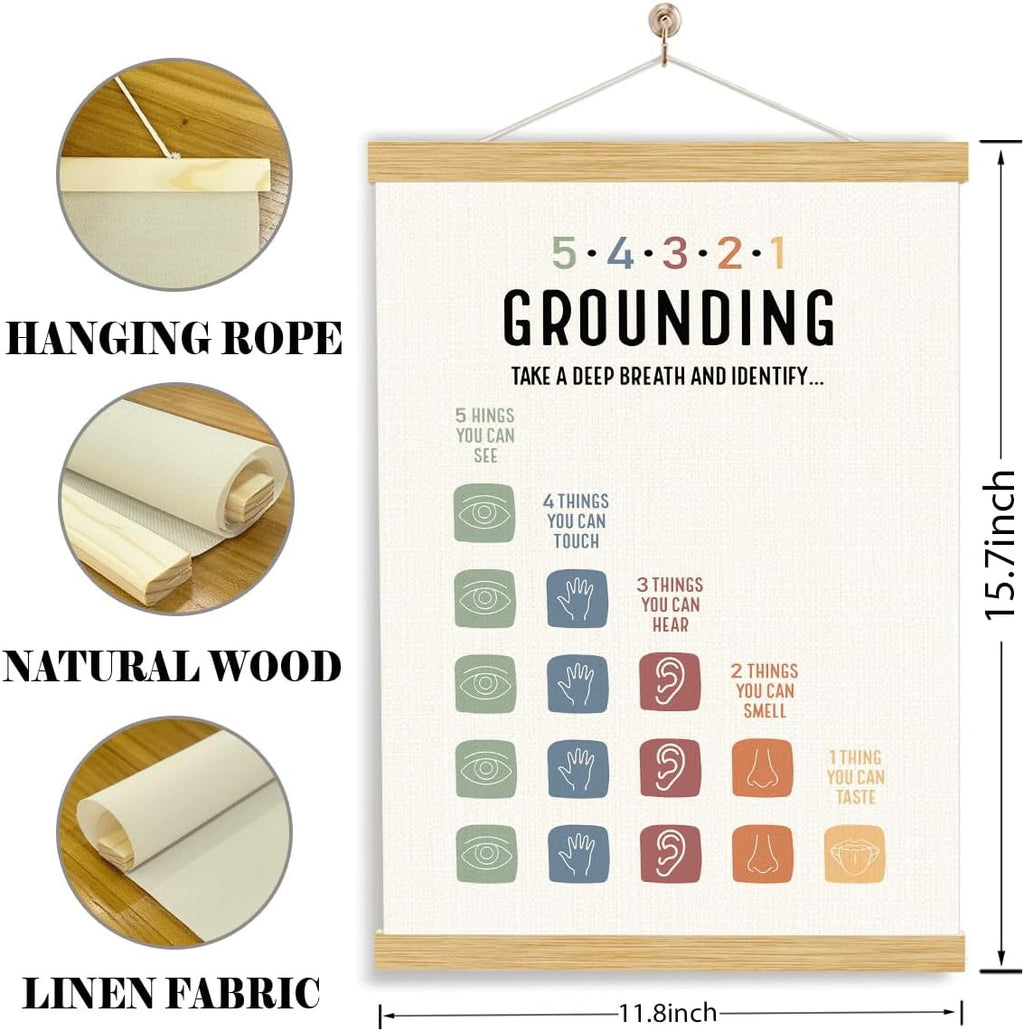 YGSDZY Grounding Technique Exercise Poster - Therapy Wall Art for Mental Health | Wood Hanger Decor
