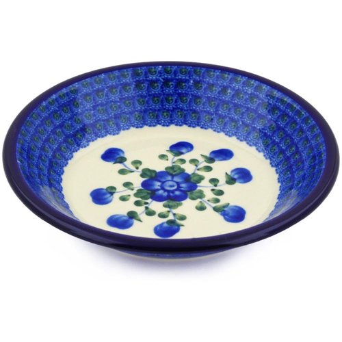 Polmedia Polish Pottery Pasta Bowl 8-inch - Blue Poppies Pattern Handmade in Boleslawiec Poland by Ceramika Artystyczna + Certificate of Authenticity