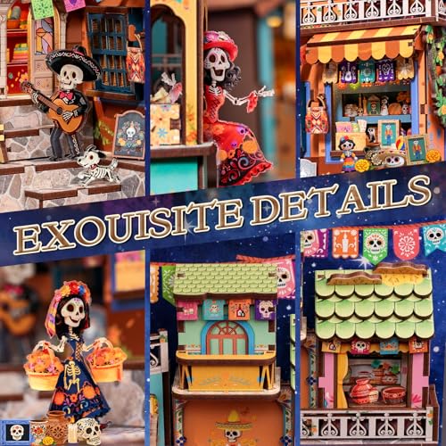 Mexican Plaza DIY Book Nook Kit, 3D Wooden Puzzle with LED Lights