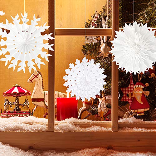 White Paper Snowflake Hanging Decorations (16 Pack) - Winter Party Decor