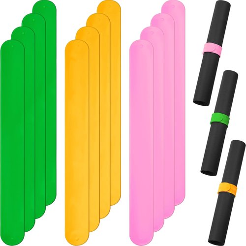 Charniol Wrapping Paper Roll Holder - 12-Piece Silicone Covered Metal Strips for Organized Gift Storage | 1 x 9 Inch (Green, Yellow, Pink)