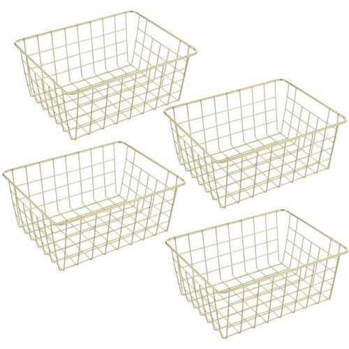 Homaisson 4 PCS Gold Wire Baskets, 10.9'' x 8.6'' x 4.6''Metal Storage Baskets, Wire Mesh Storage Organizers, Wire Baskets for Organizing, Metal Storage Bins for Pantry Kitchen Bathroom, Gold