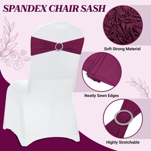 MDS Spandex Chair Sashes - Universal Fit Elastic Stretch Bands with Buckle Slider - Pack of 150, Eggplant