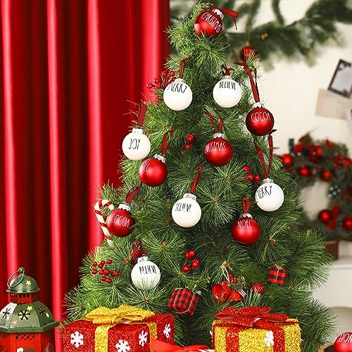 Liliful 12 Pcs Christmas Ball Ornaments with Buffalo Plaid Bow 2.36 Inches (6 Styles, 2 Each)