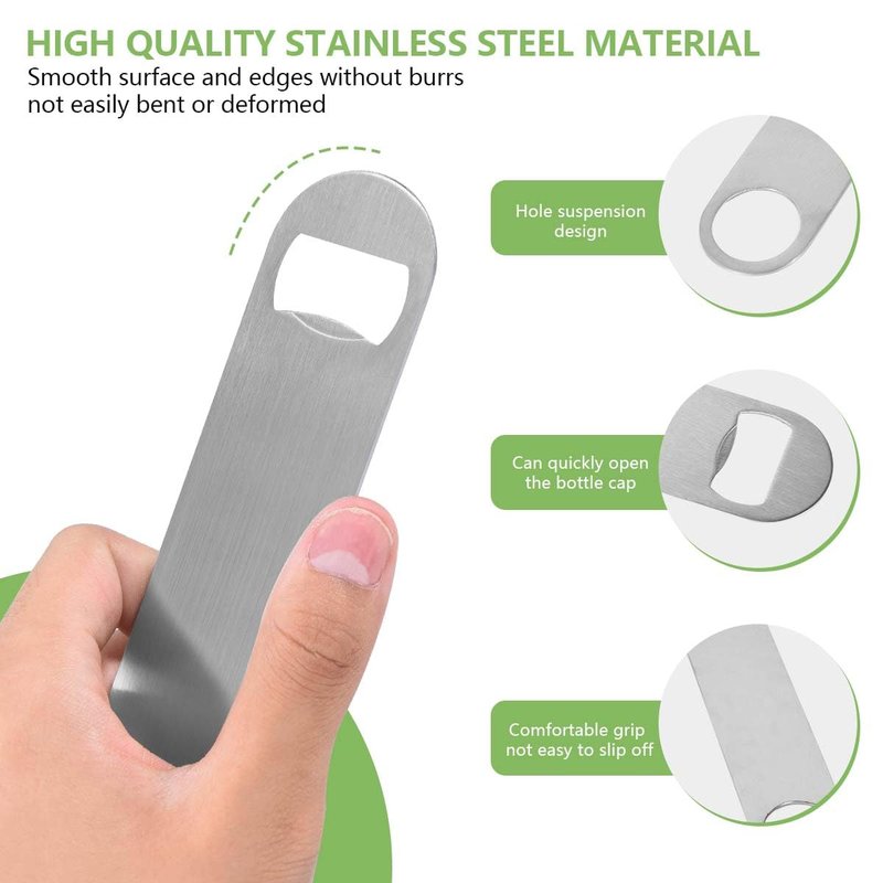 KISEER Heavy Duty Stainless Steel Flat Bottle Opener, 8 Pack Beer Bottle Opener for Kitchen, Bar or Restaurant