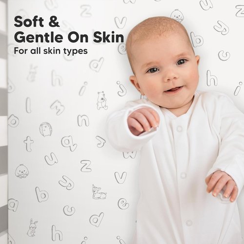 KeaBabies Organic Crib Sheets - 2-Pack Fitted Jersey Cotton for Baby Bed | Soft & Breathable 52x28" (ABC Land Sky)