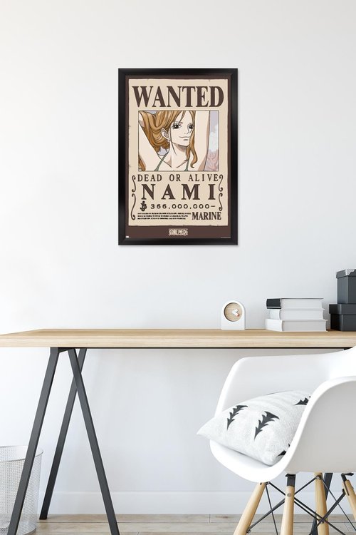 One Piece - Nami Wanted Poster Wall Poster, 22.4L" x 14.7W", Black Framed Version