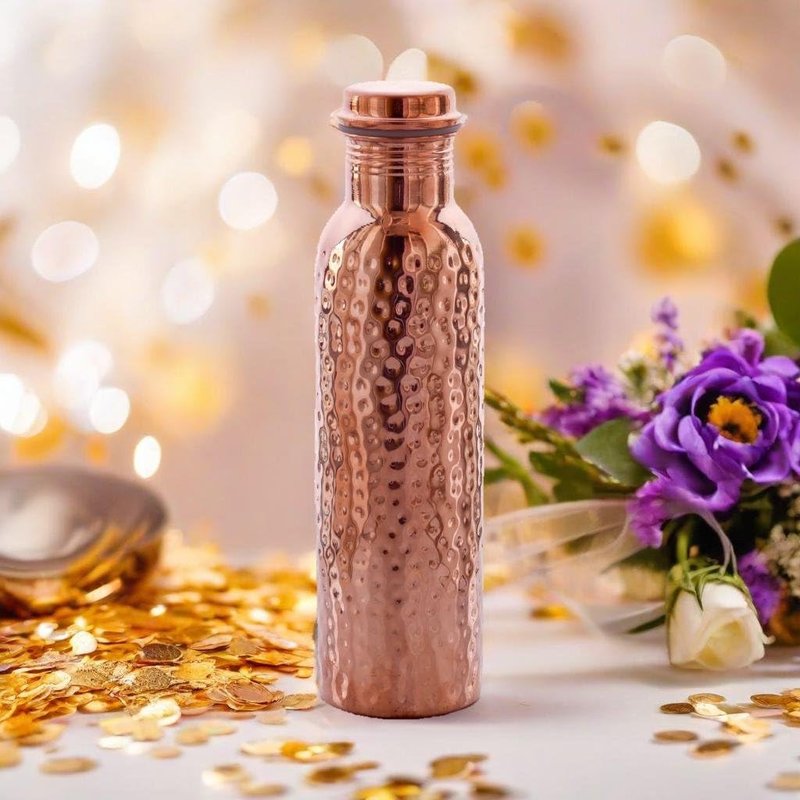 2activelife Hammered Design Pure Copper Water Bottle Seamless Leakproof Water Bottle For Home, Office, Hotel, Travelling and Gifting Drink More Water and Immediately Reap the Health - 33.81 Fl Oz