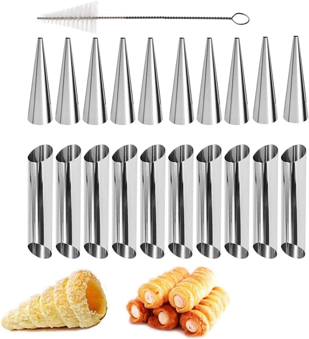 Skiennix Cream Horn Molds - 21 Pcs Stainless Steel Cannoli Form Tubes for Perfectly Shaped Treats